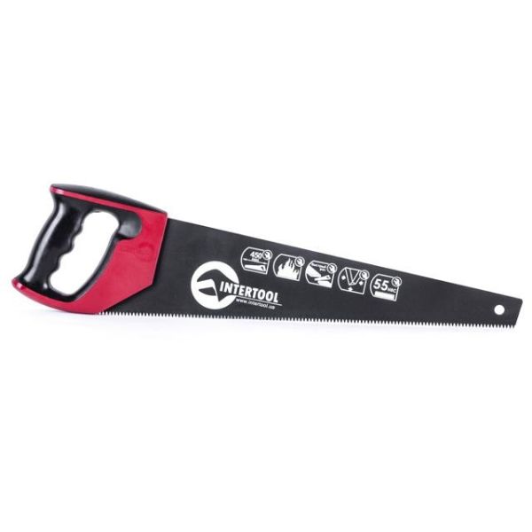 Ножовка по древесине с тефлоновым покрытием 450 мм, с каленым зубом, тройная заточка INTERTOOL HT-3108