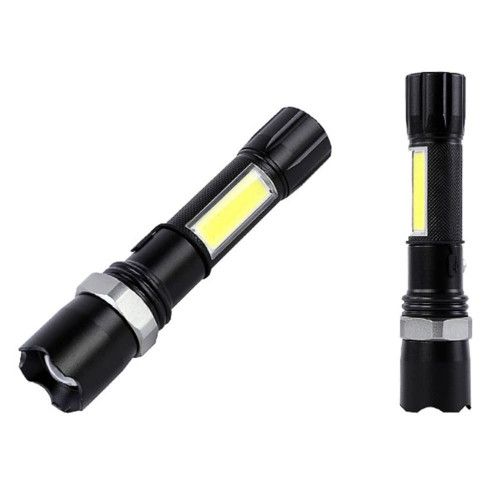 Фонарик Vargo VL657, 1LED + боковое свечение COB, zoom, шнур USB, 150х33mm, алюминий