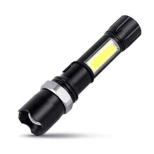 Фонарик Vargo VL679 1LED + боковое свечение COB, zoom, встроенный аккумулятор, USB, 150х33mm, алюминий