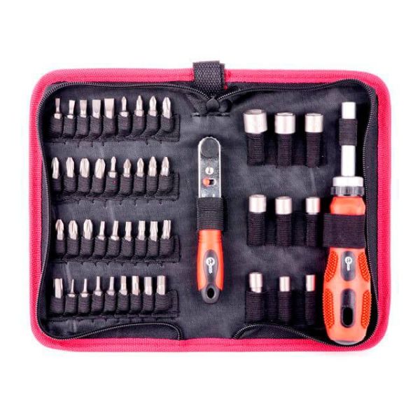 отвертка реверсивная с трехщеткой и набором насадок, в чехле, 48 ед. INTERTOOL VT-1048