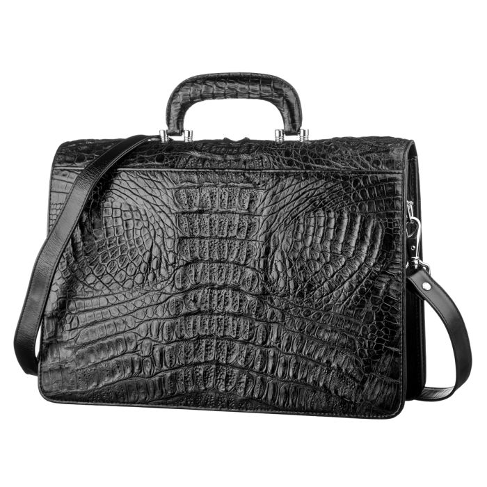 Портфель CROCODILE LEATHER 18048 из натуральной кожи крокодила Черный