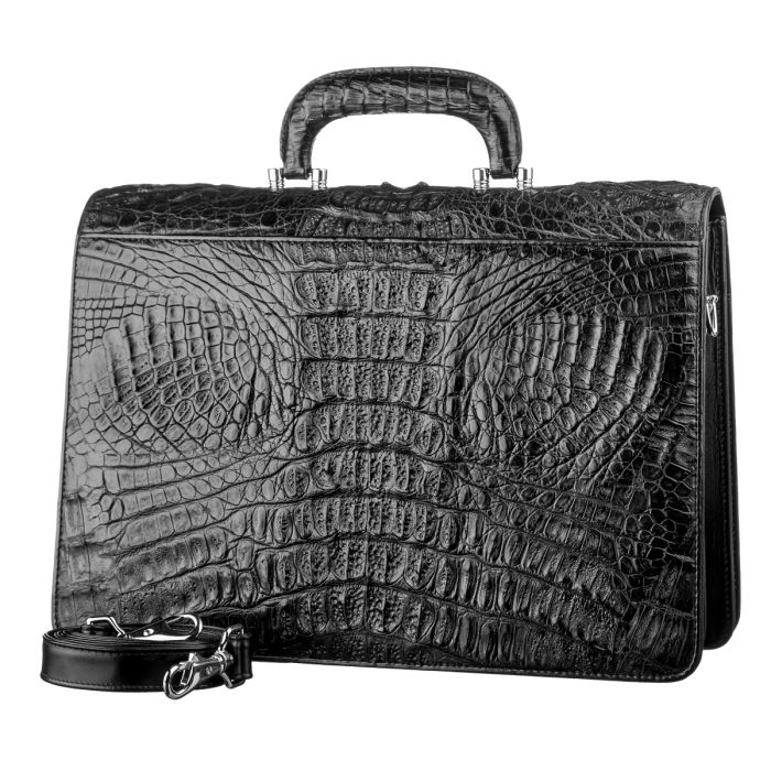 Портфель CROCODILE LEATHER 18048 из натуральной кожи крокодила Черный