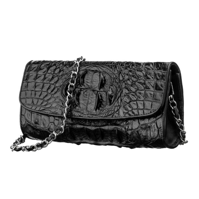 Сумка клатч CROCODILE LEATHER 18242 из натуральной кожи крокодила Черная