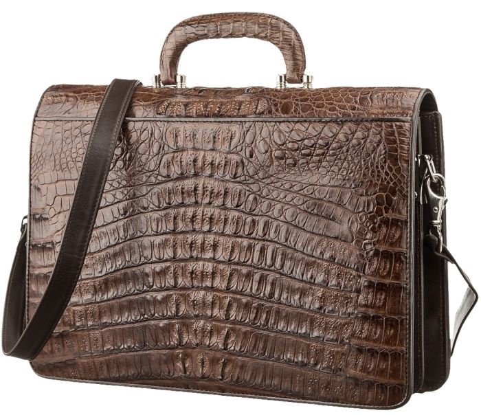 Портфель мужской CROCODILE LEATHER 18261 из натуральной кожи крокодила Коричневый