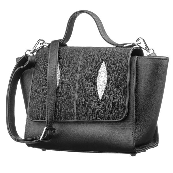 Сумка женская STINGRAY LEATHER 18506 из натуральной кожи морского ската Черная Сумка женская STINGRAY LEATHER 18506 из натуральной кожи морского ската Черная