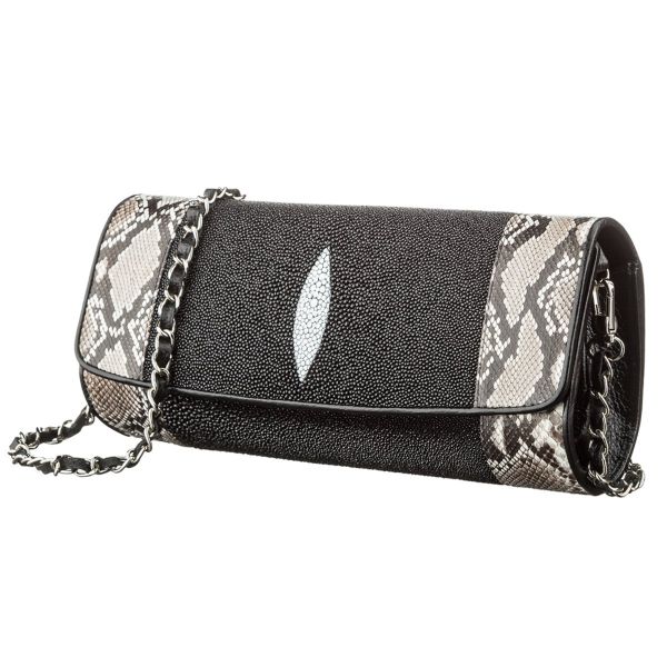 Клатч женский STINGRAY LEATHER 18617 из натуральной кожи морского ската со вставками из кожи питона Черный Клатч женский STINGRAY LEATHER 18617 из натуральной кожи морского ската со вставками из кожи питона Черный