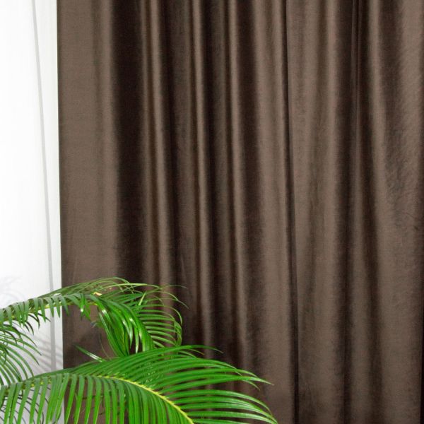 Тканина портьєрна однотонна Оксамит V-3 чор шоколад