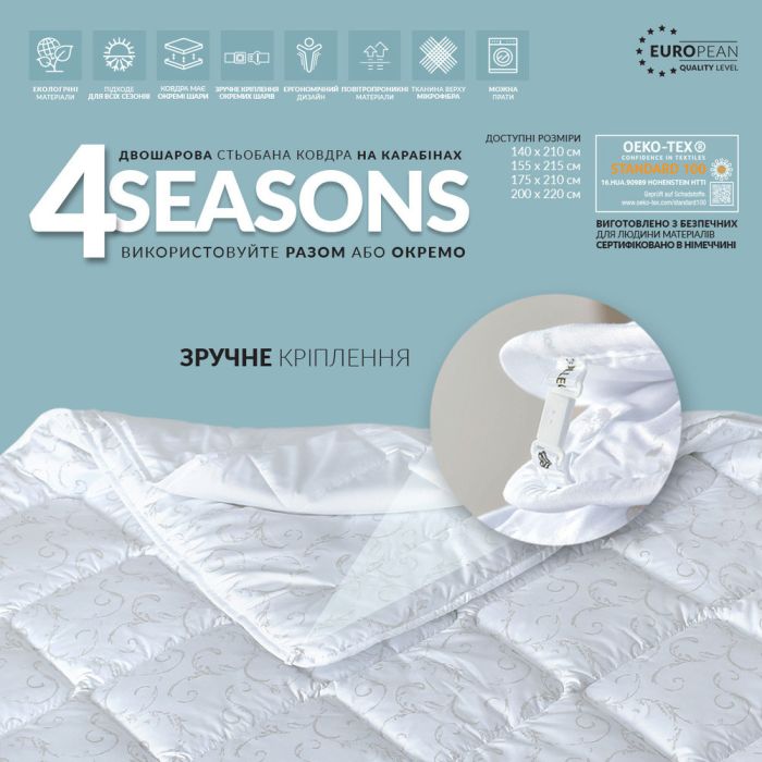 Ковдра 4 Seasons ЗИМА - ЛІТО антиалергенна тепла TM IDEIA 155*210 біла