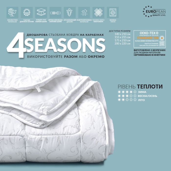 Ковдра 4 Seasons ЗИМА - ЛІТО антиалергенна тепла TM IDEIA 155*210 біла