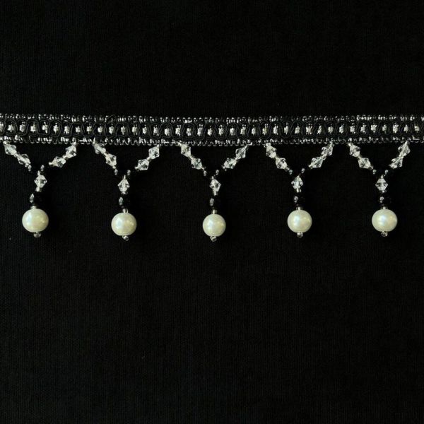 Бахрома Стеклярус для штор та тюлів ПЕРЛ чорно/біла