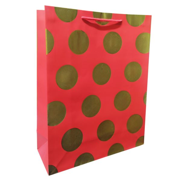 Подарочный пакет 5425L в горошек 31х40х12 см (Красный)