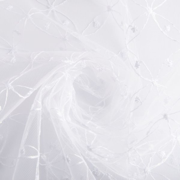 Тканина тюль сітка з вишивкою V-55 beyaz