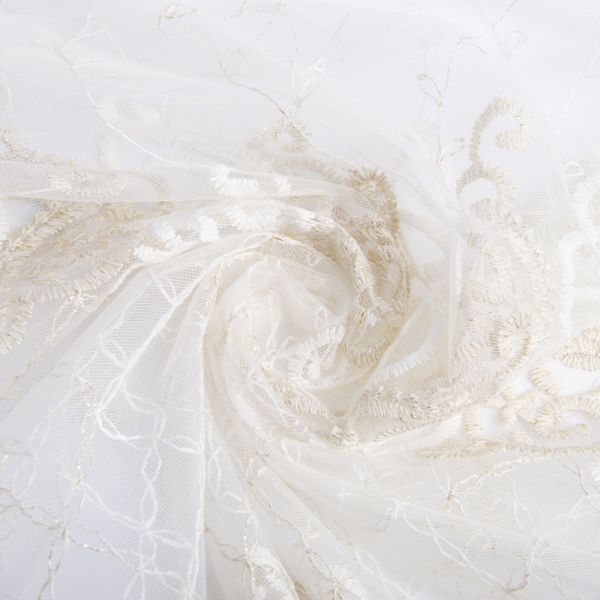 Тканина тюль сітка з вишивкою V-001 золота