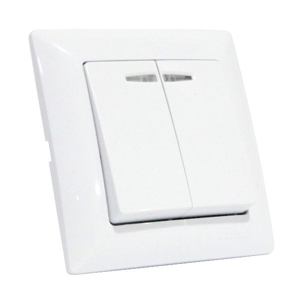 Выключатель Horoz 2-клавишный с подсветкой белый TINA