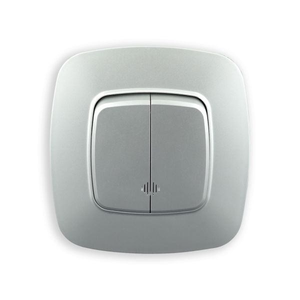 Выключатель 2-клавишный с подсветкой серебро ELA