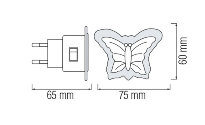 Ночник Horoz LED 0,3W 20Lm 220-240V 60x75мм. бабочка синая