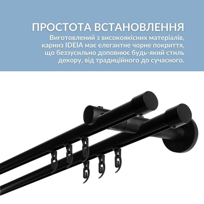 Карниз дворядний профільний 300 см IDEIA 19 мм чорний, готовий укомплектований