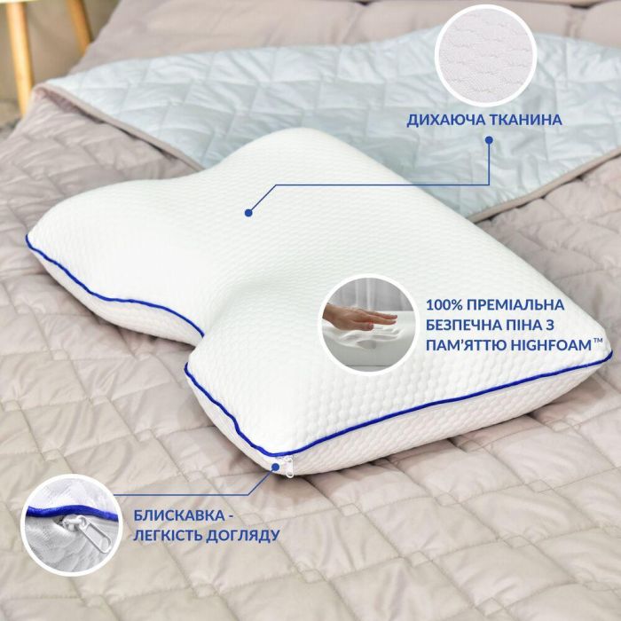 Подушка ортопедична MEMORY FOAM IDEIA контурна 58х42х13 см з ефектом пам'яті