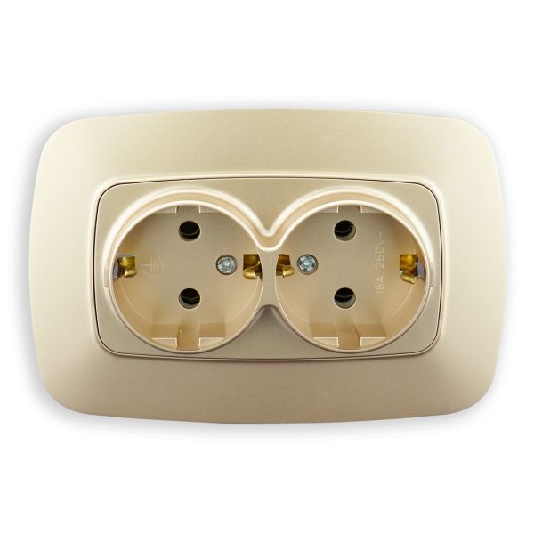 Розетка Horoz двойная с заземлением золото ELA