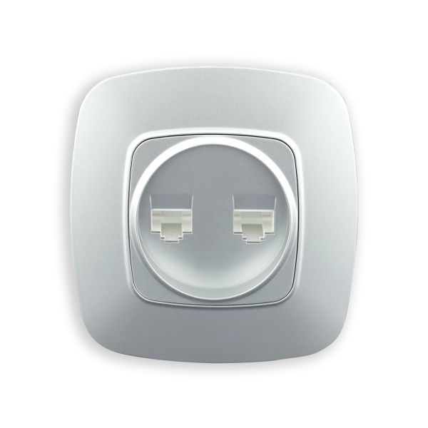 Розетка Horoz двойная компьютерная серебро ELA