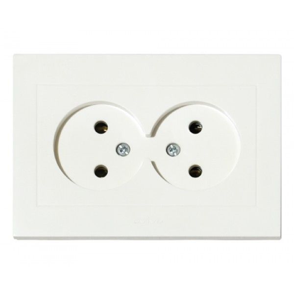 Розетка Horoz двойная без заземления белая OVIVO GRANO