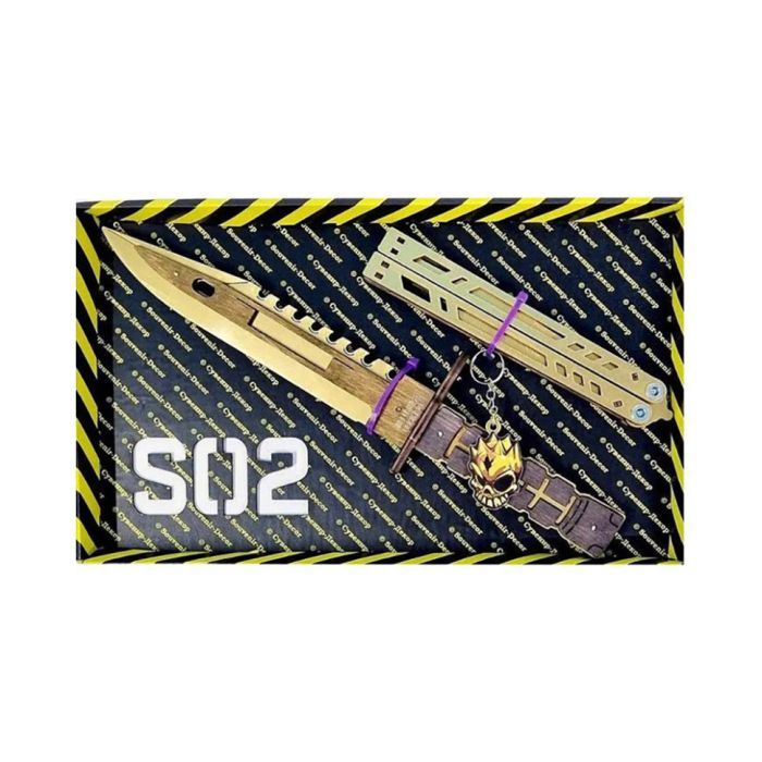 Набор ножей сувенирных деревянных SO-2 "БАБОЧКА LEGASY & M-9 BAYONET GOLD" SO2-2-B