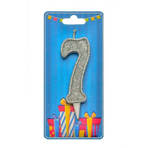 Свеча для торта "Цифра 7" 8011-0008 серебро блеск                                                             