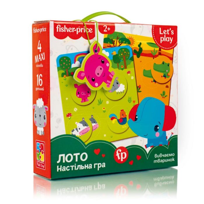 Игра настольная "Fisher Price. Лото. Изучаем животных" VT2910-01, 4 игральных поля