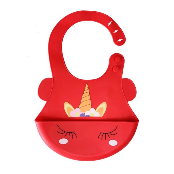 Слюнявчик силиконовый "Единорог" MGZ-0615(Red) с карманом