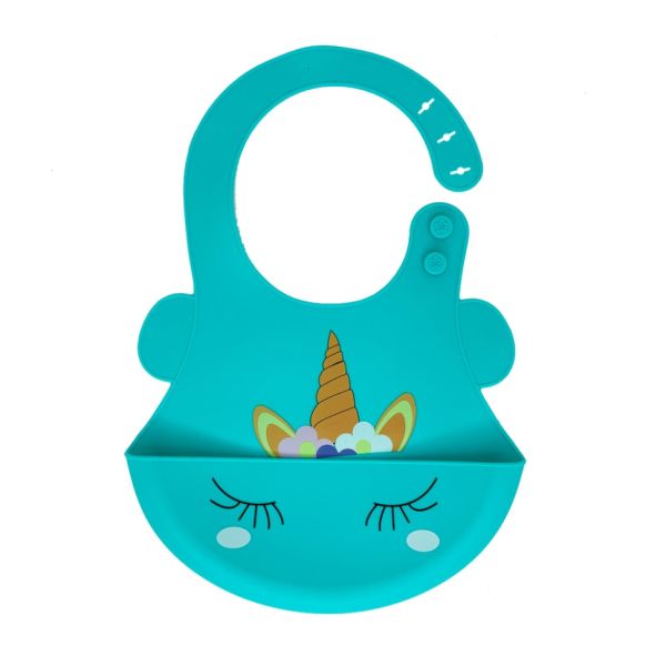 Слюнявчик силиконовый "Единорог" MGZ-0615(Turquoise) с карманом