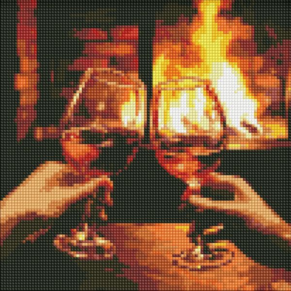 Алмазная мозаика без подрамника "Греемся у камина" AMC7851 30х30см                         