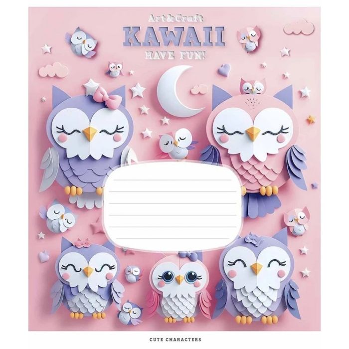 Тетрадь ученическая "Kawaii" 012-3398C-1 в косую линию, 12 листов