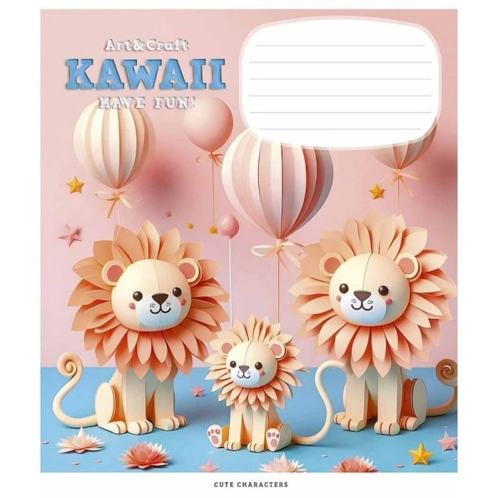 Тетрадь ученическая "Kawaii" 012-3398C-3 в косую линию, 12 листов