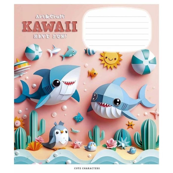 Тетрадь ученическая "Kawaii" 012-3398C-5 в косую линию, 12 листов