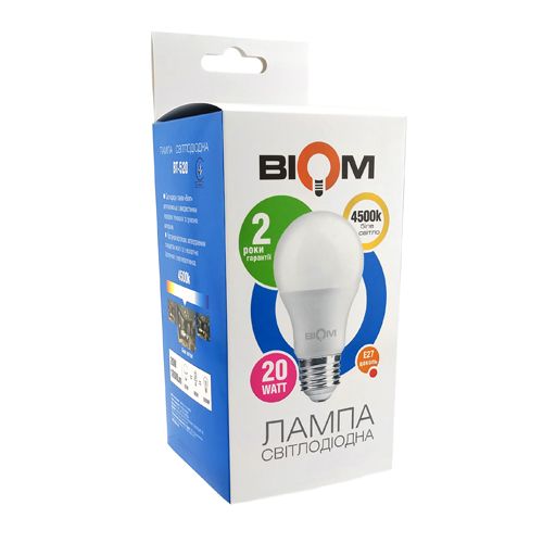 Светодиодная лампа BIOM BT-520 А80 20W E27 4500K  (Груша)