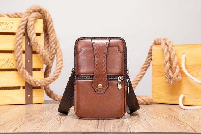 Барсетка мужская вертикальная на пояс 20368 Vintage Коричневая