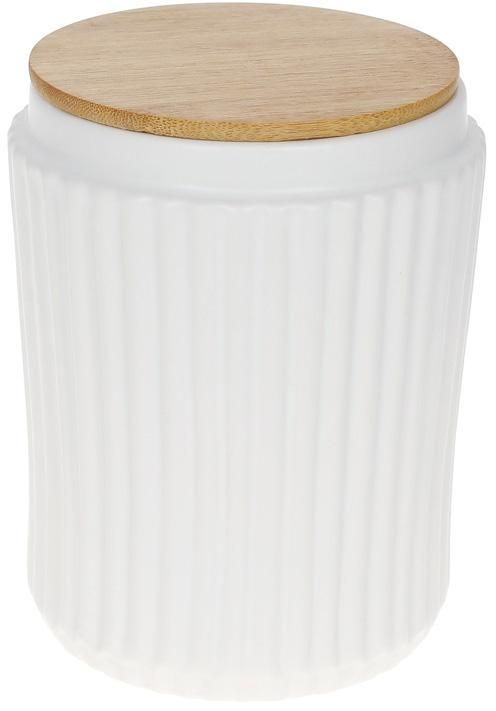 Банка Ceram-Bamboo для сыпучих продуктов 730мл, белая матовая керамика с бамбуковой крышкой