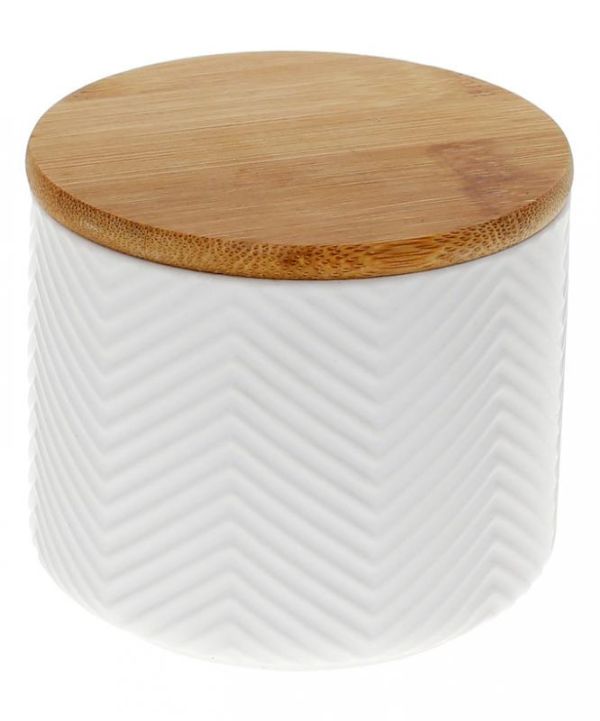 Банка Merceyl "ЗигЗаг" 550мл керамическая с бамбуковой крышкой, белая матовая