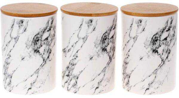 Набор 3 банки Merceyl "Marble" 650мл керамические с бамбуковыми крышками