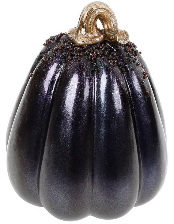 Декоративная фигура "Тыква" 13х13х16.5см, полистоун, баклажан с золотом и бисером