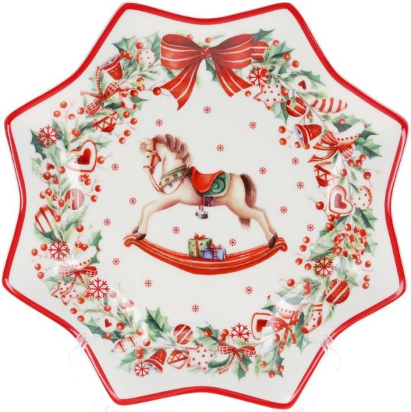 Блюдо в форме снежинки "Рождественская фантазия" 25см, фарфоровое