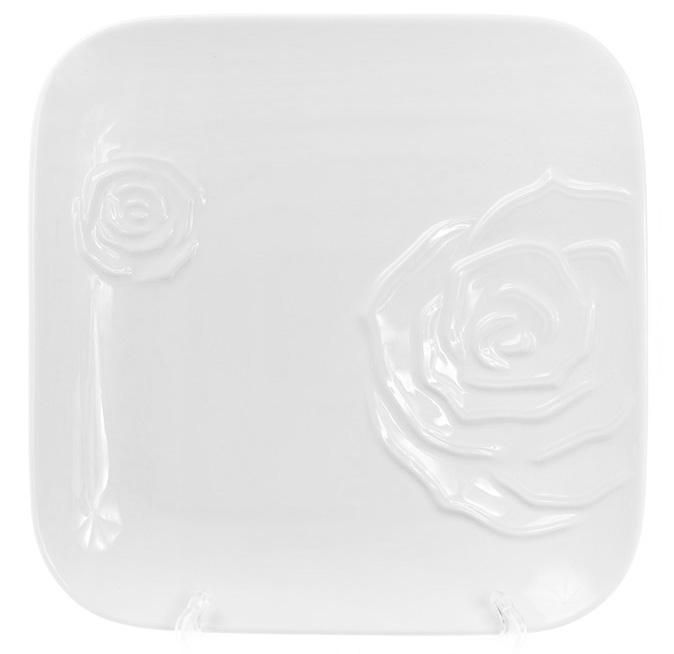 Набор 3 фарфоровые обеденные тарелки "White Rose" 25x25см (белый фарфор)