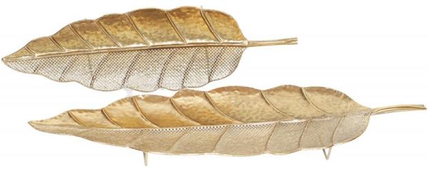 Набор 2 металлических блюда "Лист" 21.5х71х4.5см, 26.5х92.5х6см, золото