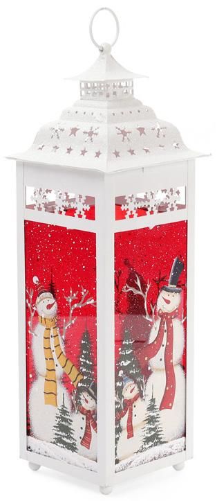 Новогодний фонарь-подсвечник "Снеговики" 13х13х38.5см, белый