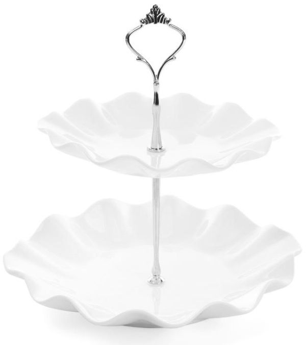 Блюдо фуршетная стойка "White City Волна" 2 яруса Ø20+Ø25см, высота 24см