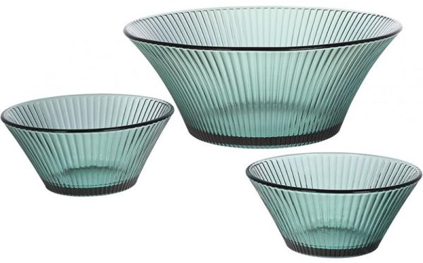 Набор стеклянной посуды "Cape Green" салатник Ø22см и две пиалы Ø13см