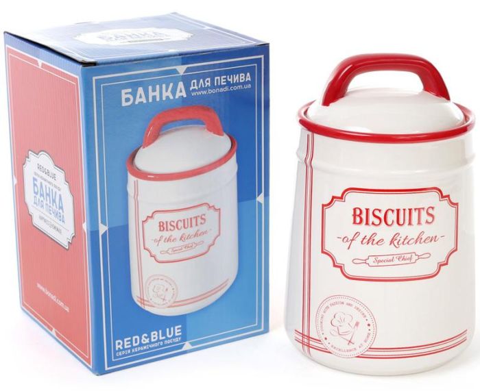 Банка керамическая Red&Blue BISCUITS 1250мл, для печенья, красная