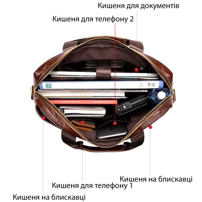Деловая мужская сумка из зернистой кожи Vintage 14836 Коричневая