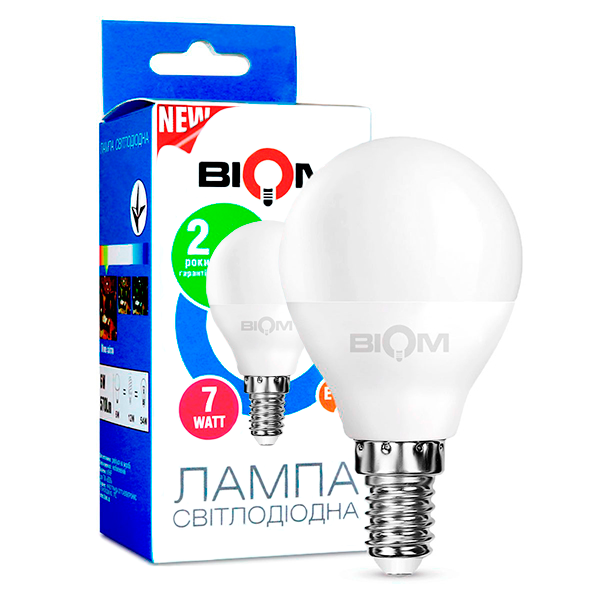 Светодиодная лампа BIOM BT-565 G45 7W E14 3000K (Шар)