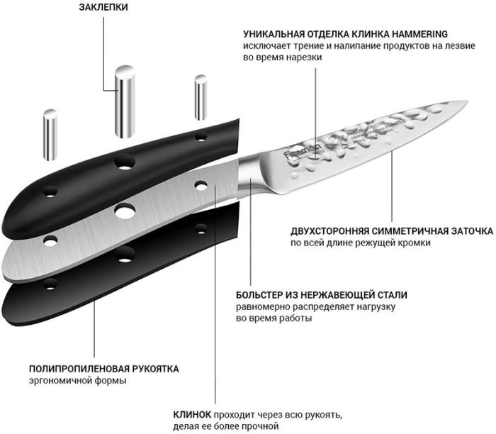 Нож овощной Fissman Hattori 10см hammered из нержавеющей стали